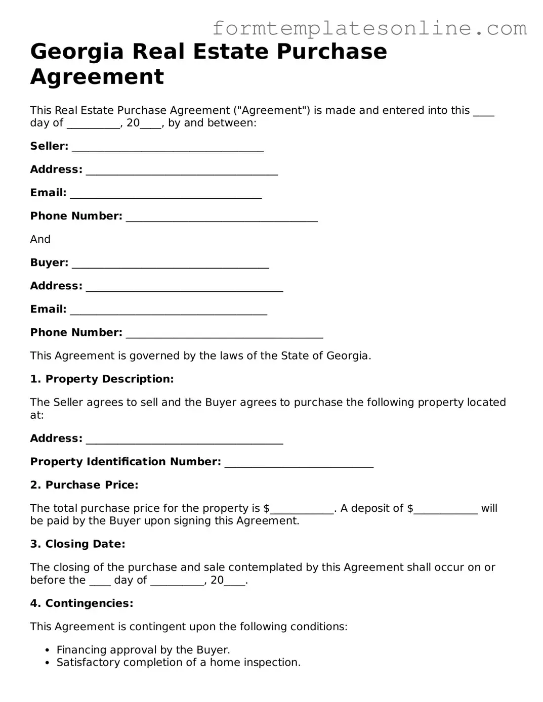 Valid  Real Estate Purchase Agreement Form for Georgia