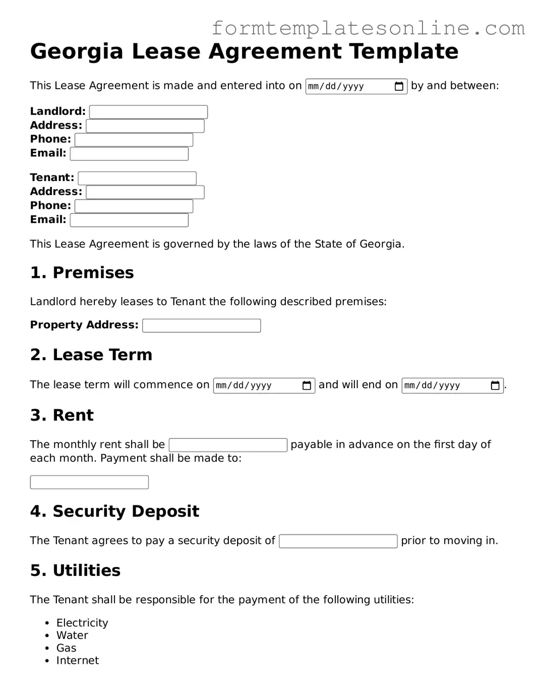 Valid  Lease Agreement Form for Georgia