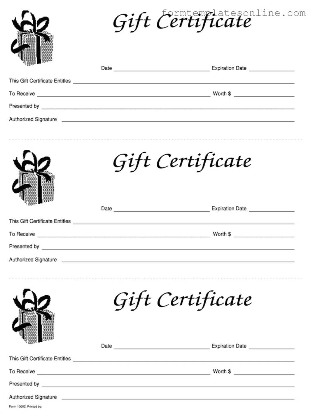 Gift Certificate PDF Form