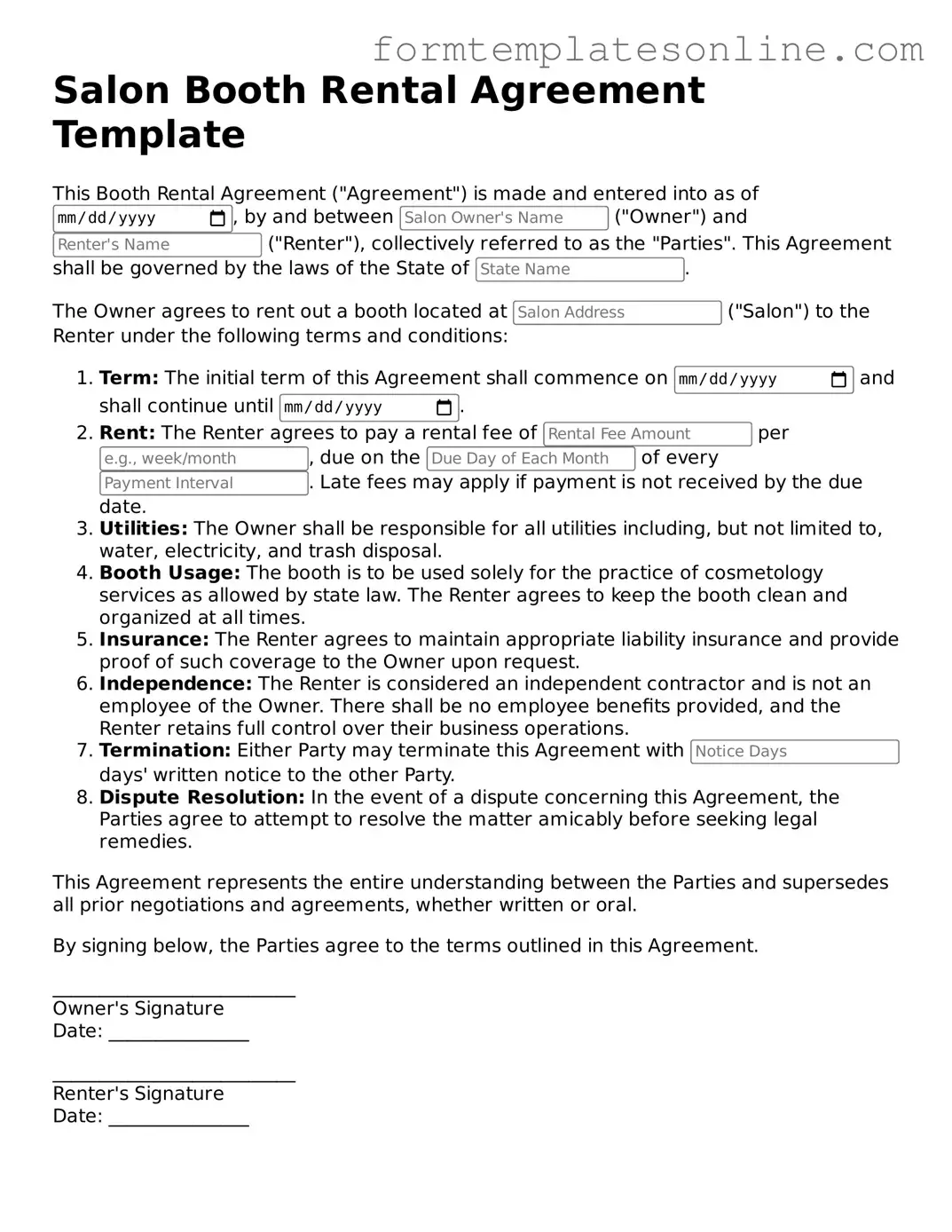 Attorney-Approved Salon Booth Rental Agreement Template