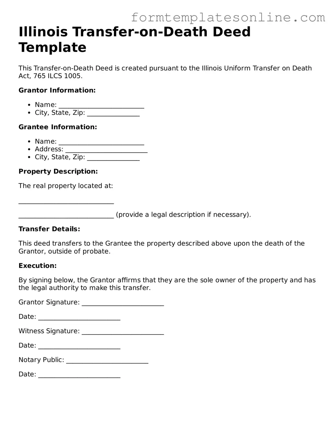 Valid  Transfer-on-Death Deed Form for Illinois