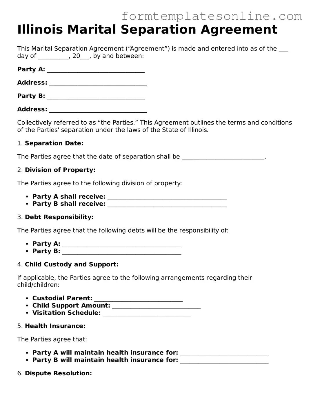 Valid  Marital Separation Agreement Form for Illinois