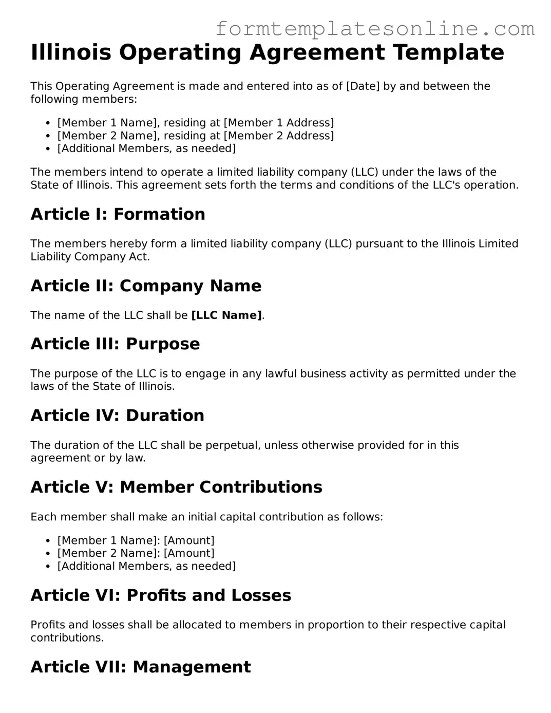 Valid  Operating Agreement Form for Illinois