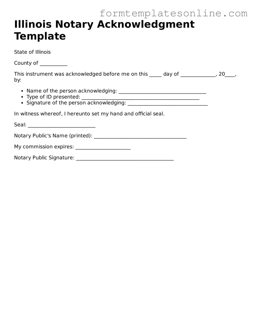Valid  Notary Acknowledgement Form for Illinois