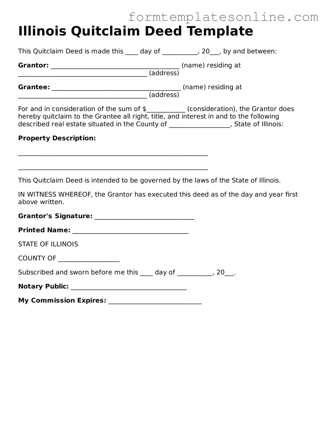 Valid  Quitclaim Deed Form for Illinois