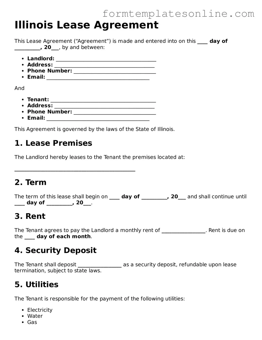 Valid  Lease Agreement Form for Illinois