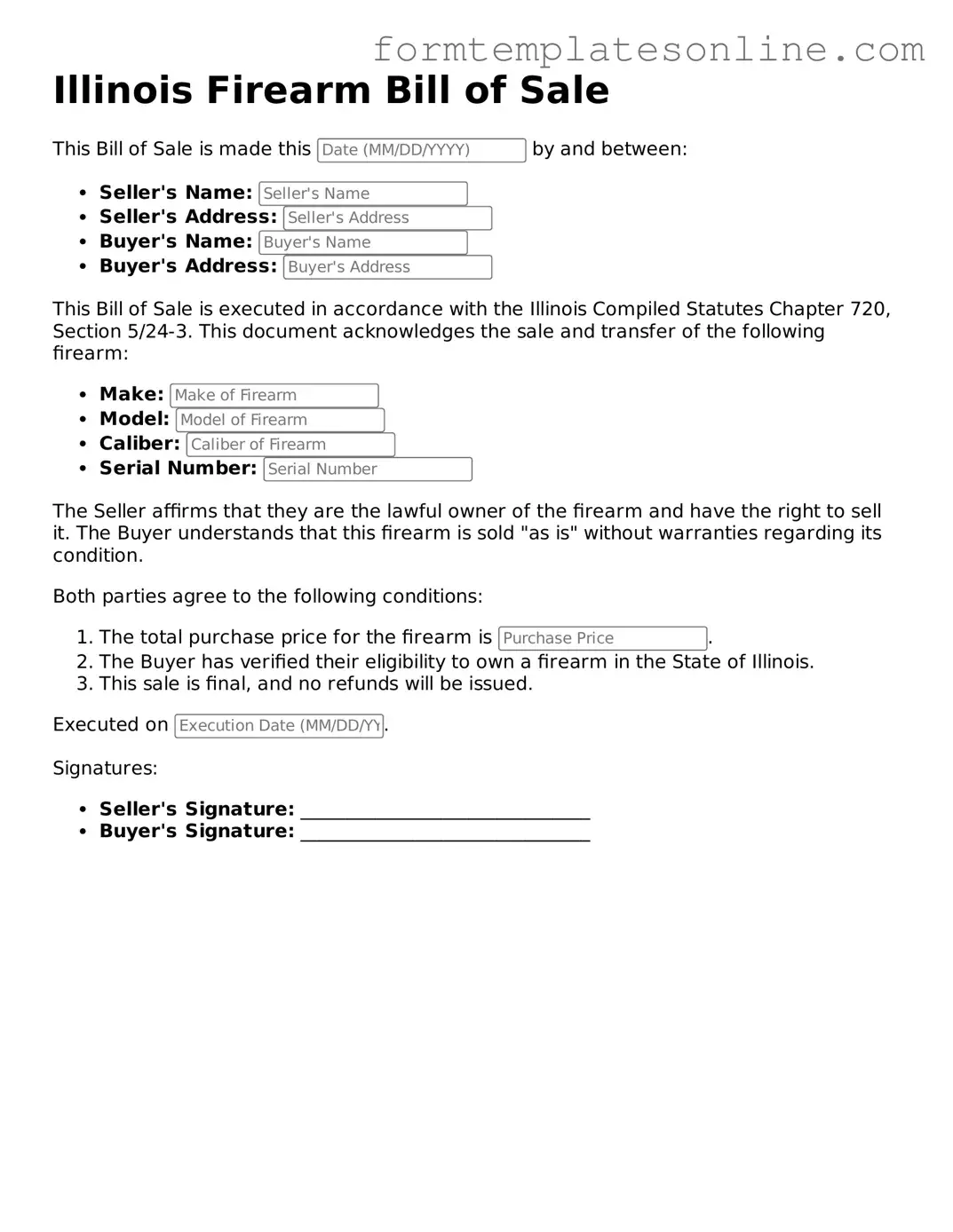 Valid  Firearm Bill of Sale Form for Illinois
