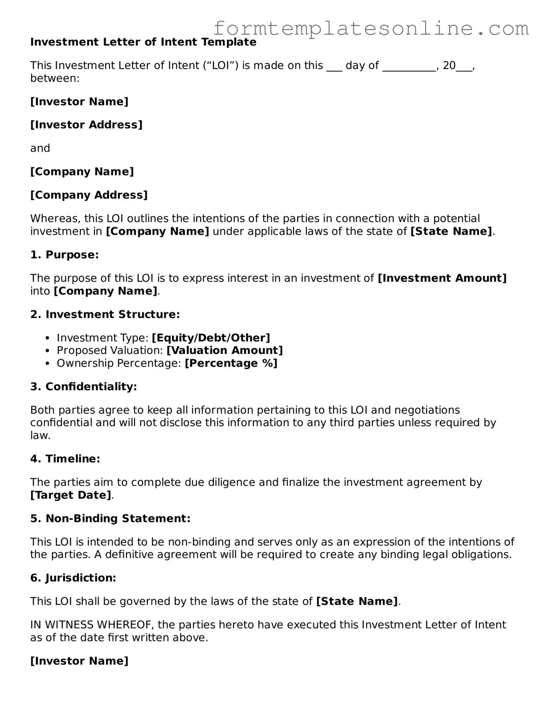 Attorney-Approved Investment Letter of Intent Template