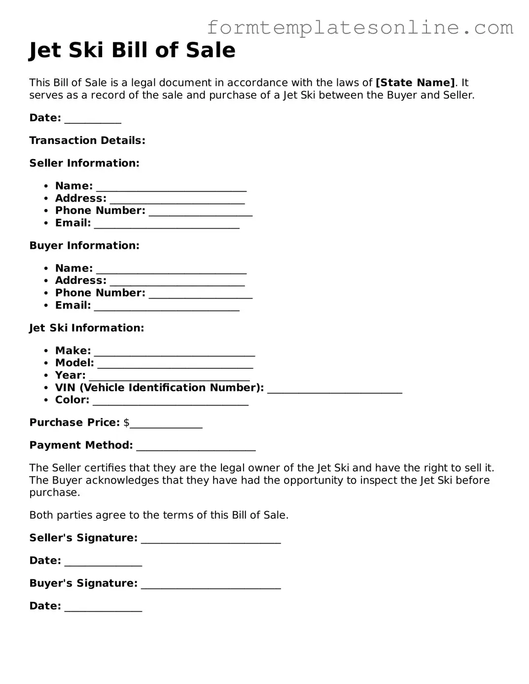 Attorney-Approved Jet Ski Bill of Sale Template