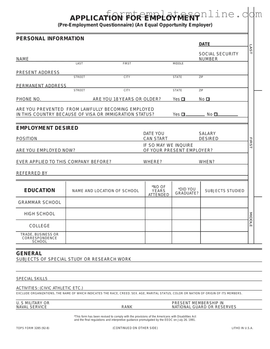 Employment Application Pdf PDF Form