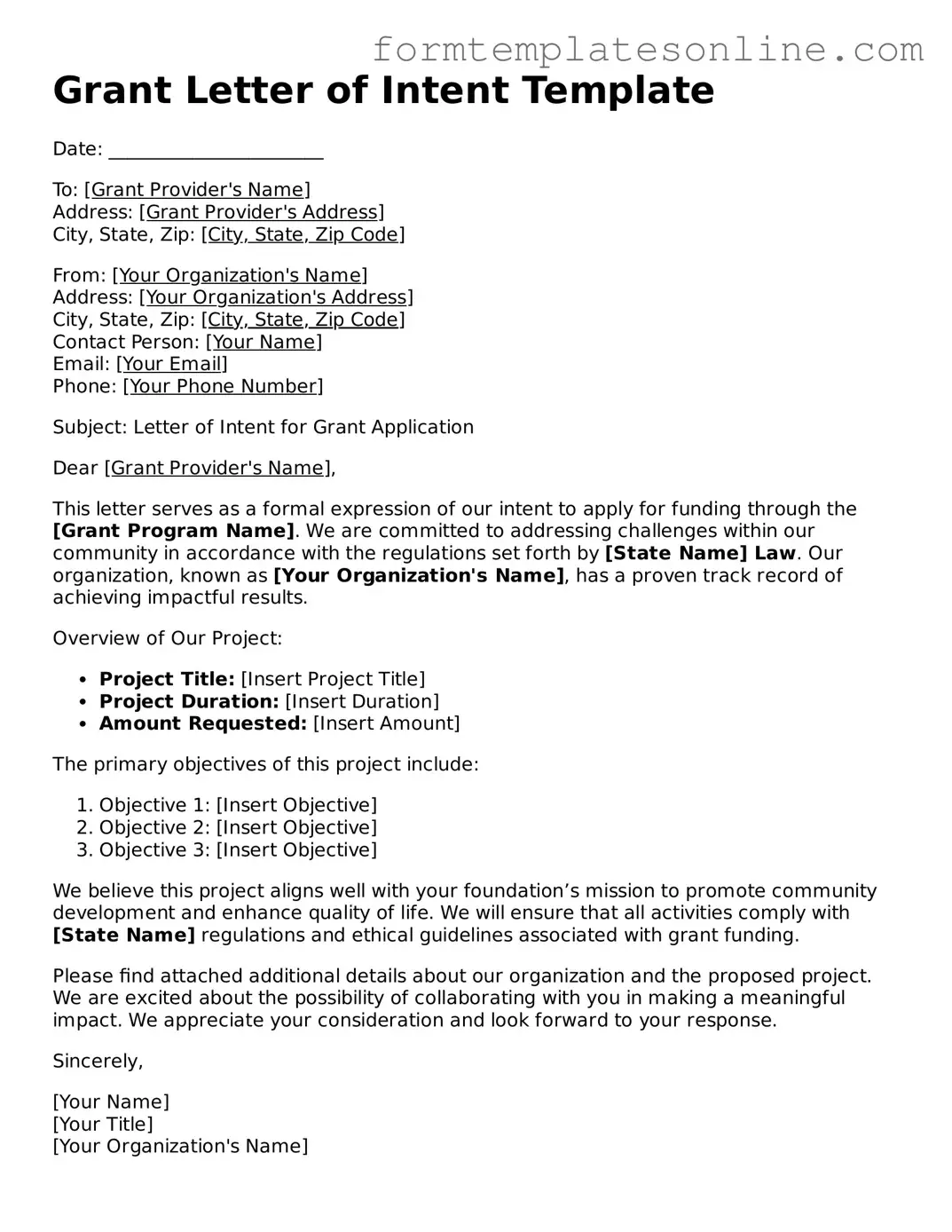Attorney-Approved Grant Letter of Intent Template