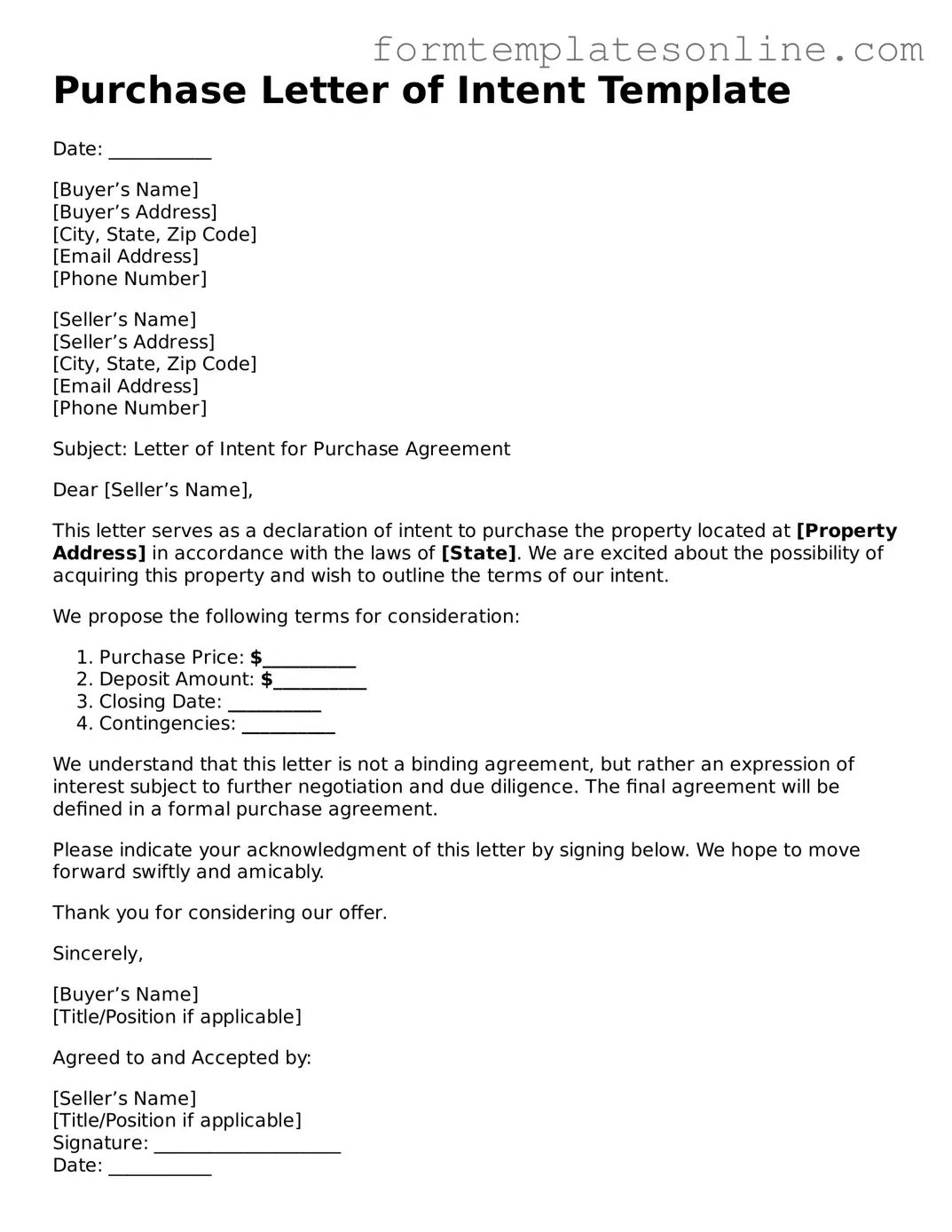 Attorney-Approved Purchase Letter of Intent Template