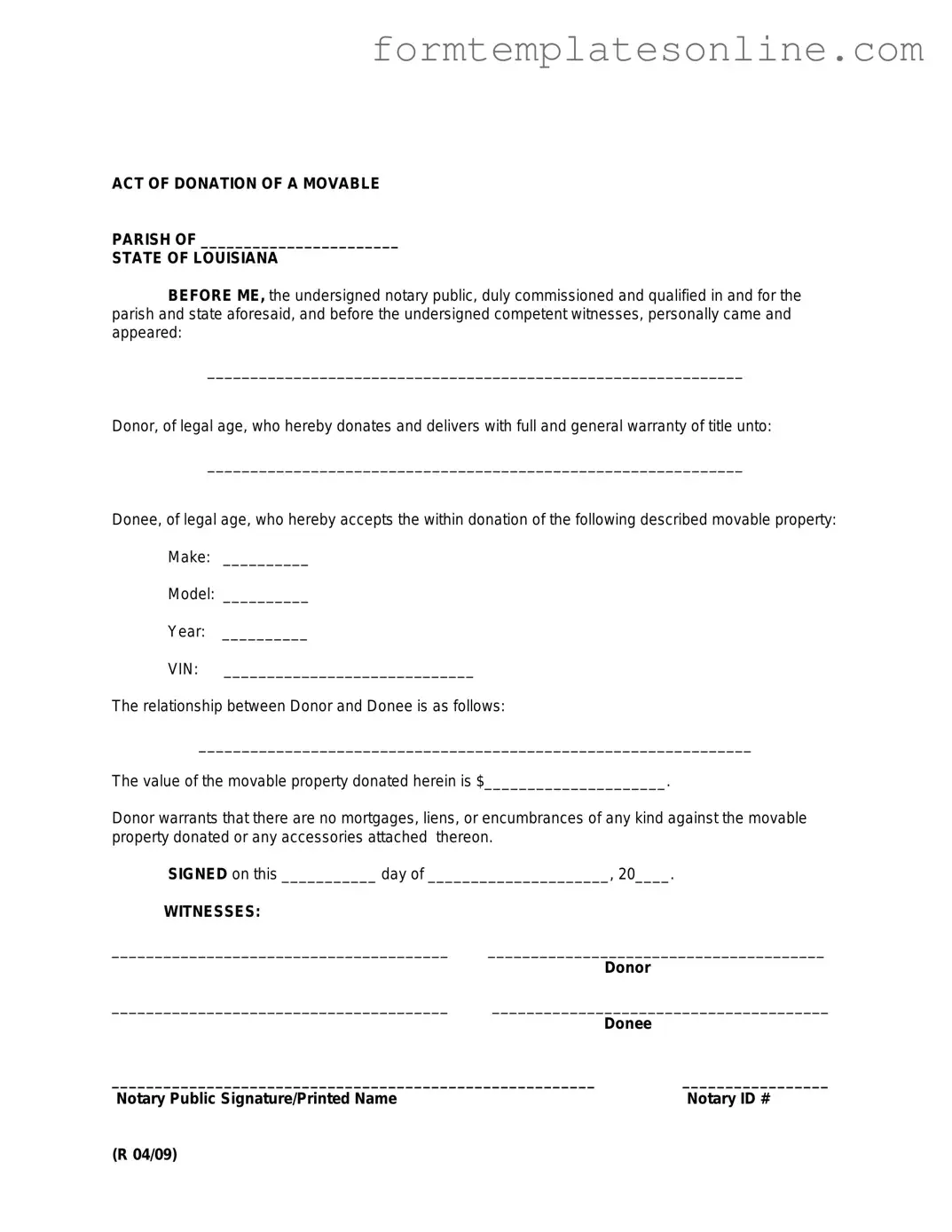 Louisiana act of donation PDF Form