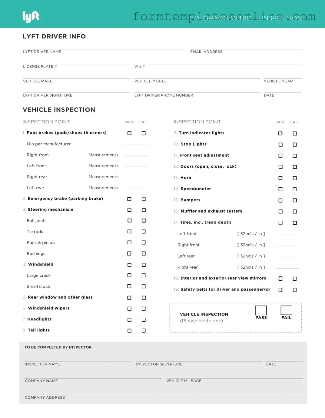 Lyft Inspection PDF Form