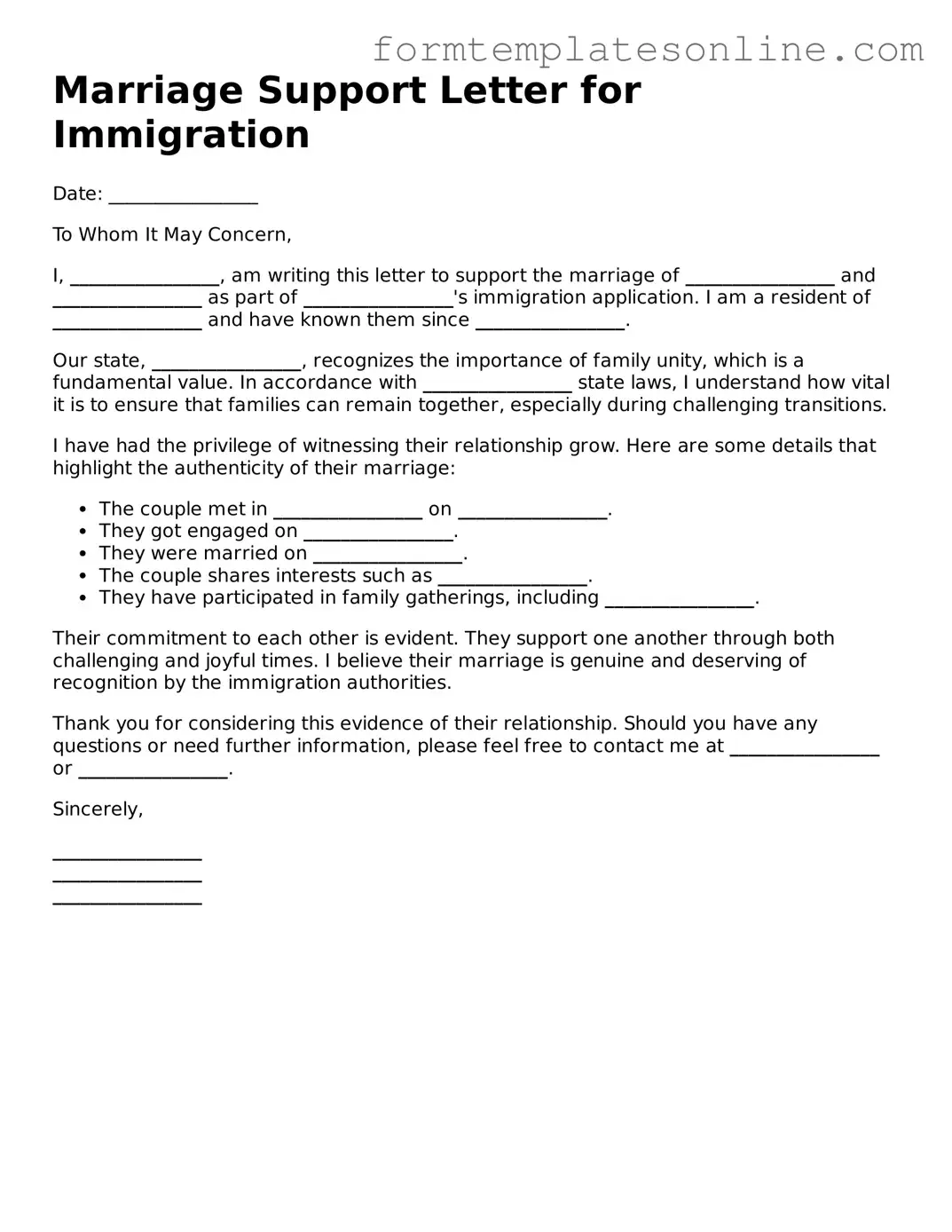 Attorney-Approved Marriage Support Letter for Immigration Template