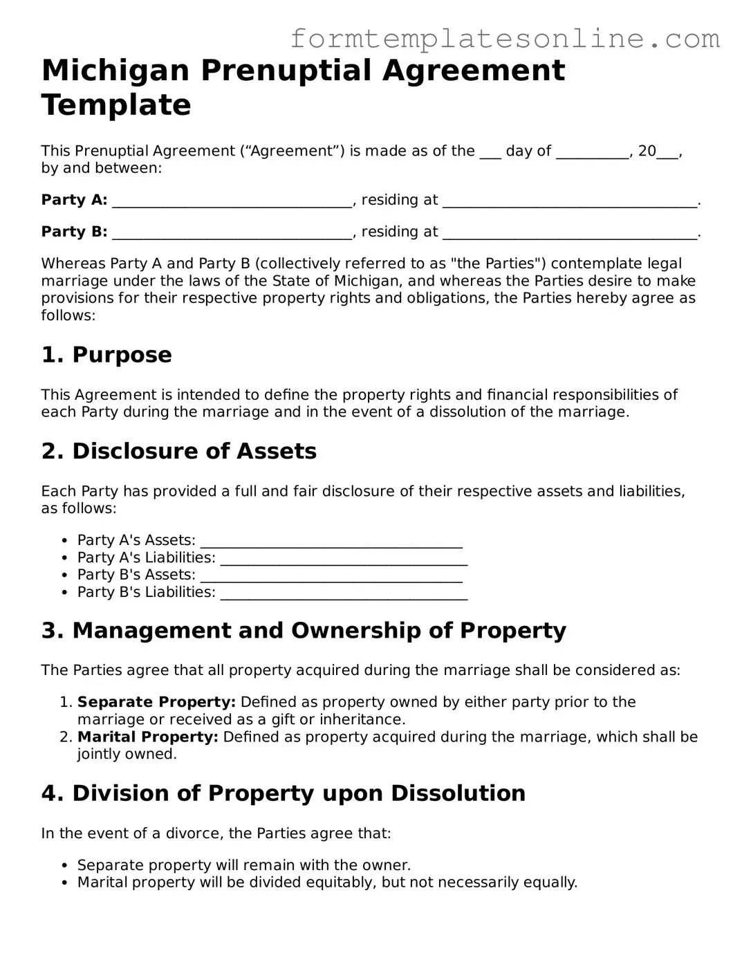 Valid  Prenuptial Agreement Form for Michigan