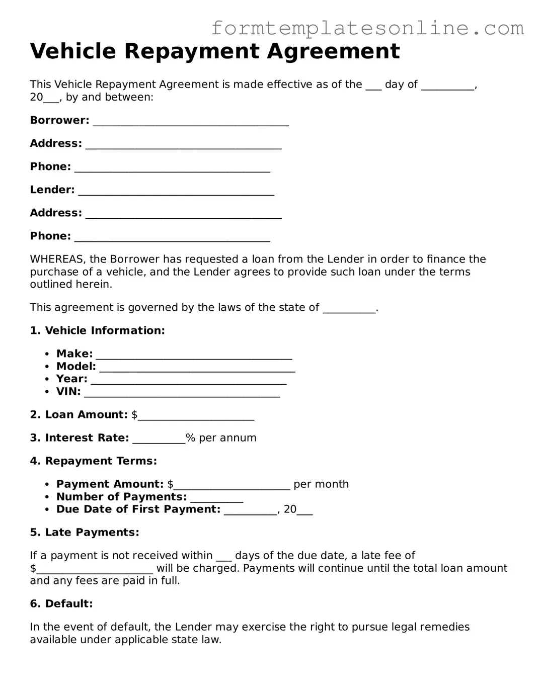 Attorney-Approved Vehicle Repayment Agreement Template