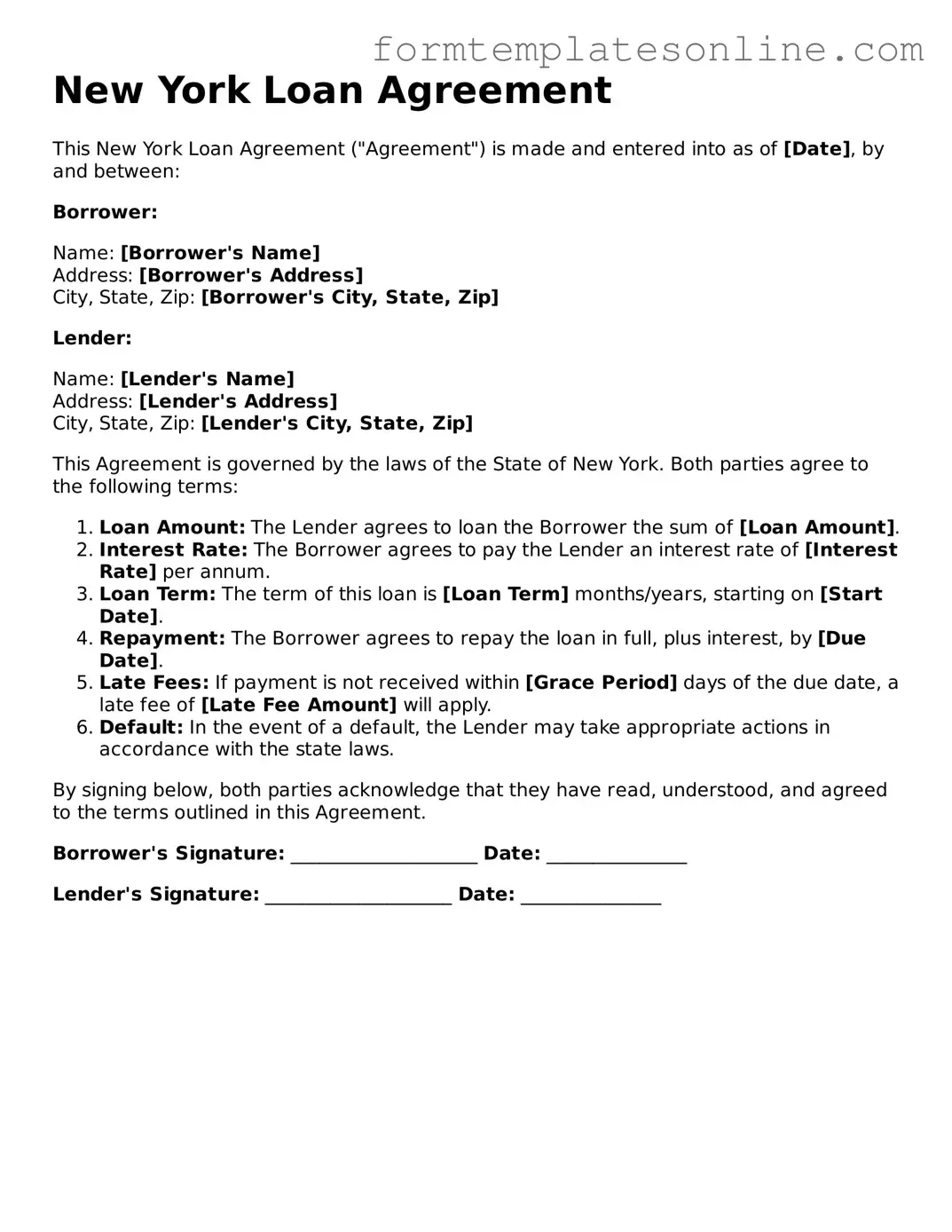Valid  Loan Agreement Form for New York