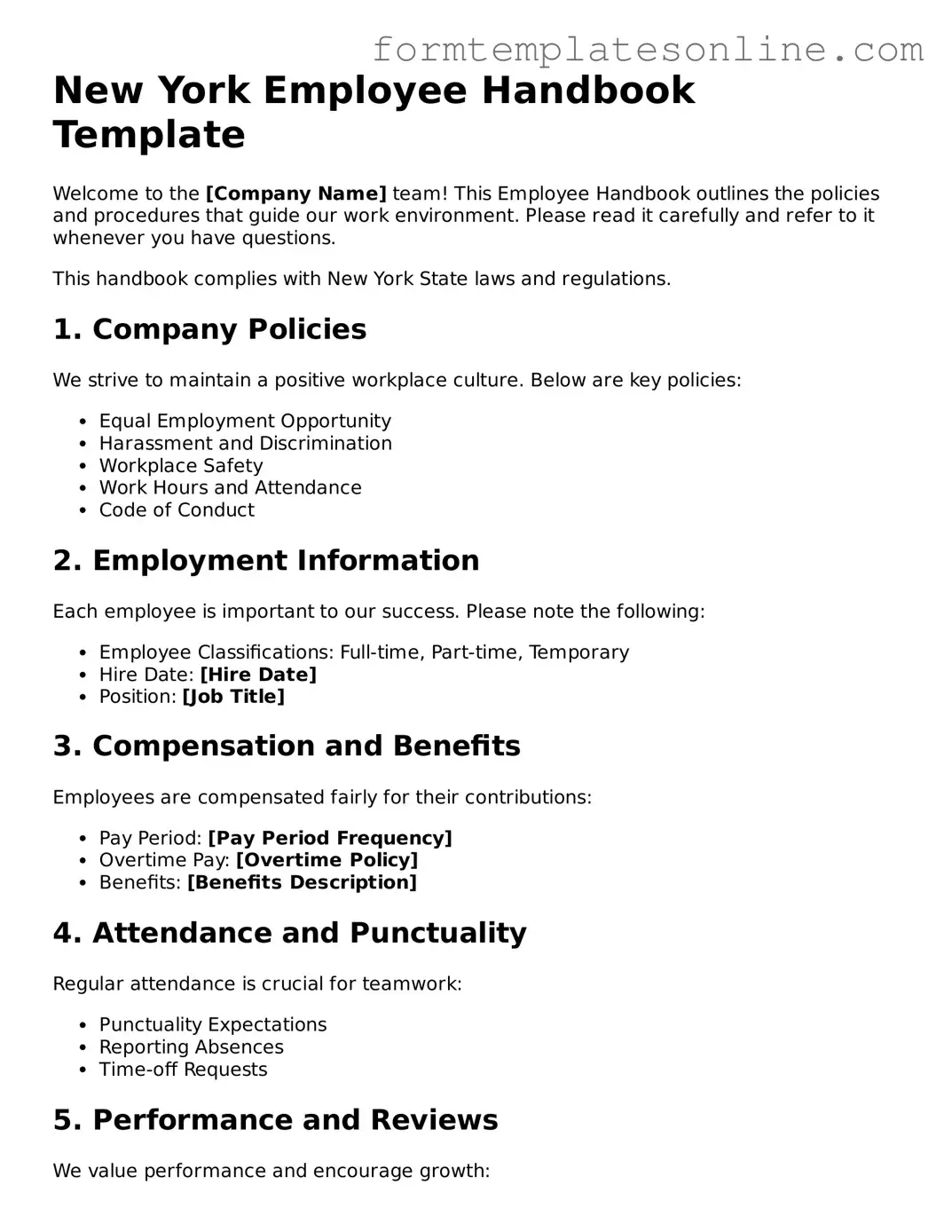 Valid  Employee Handbook Form for New York
