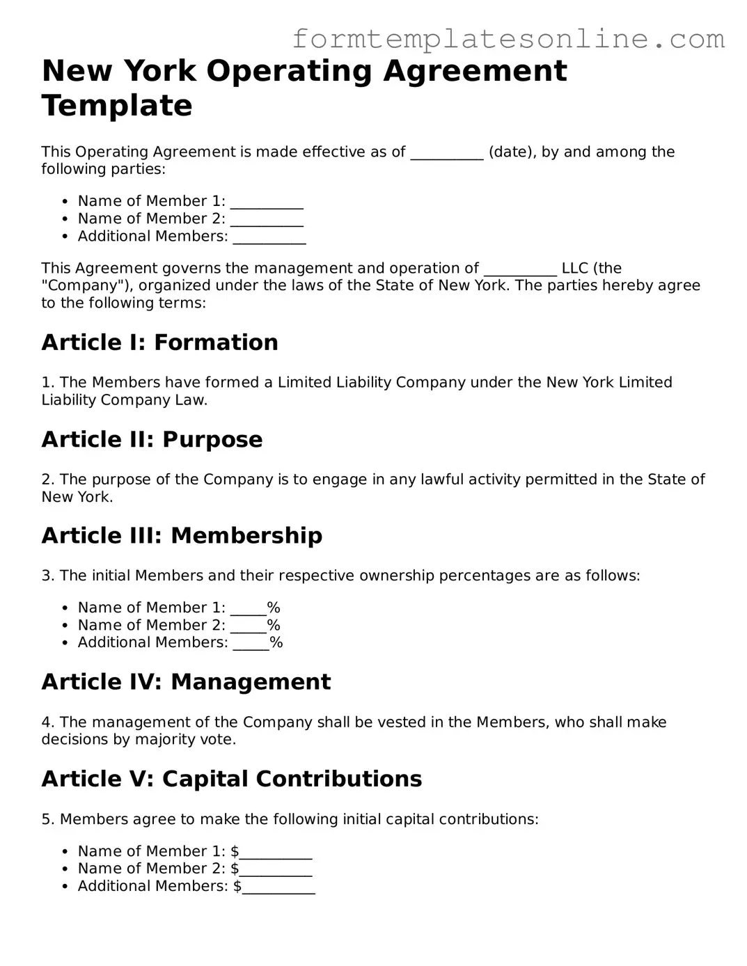 Valid  Operating Agreement Form for New York