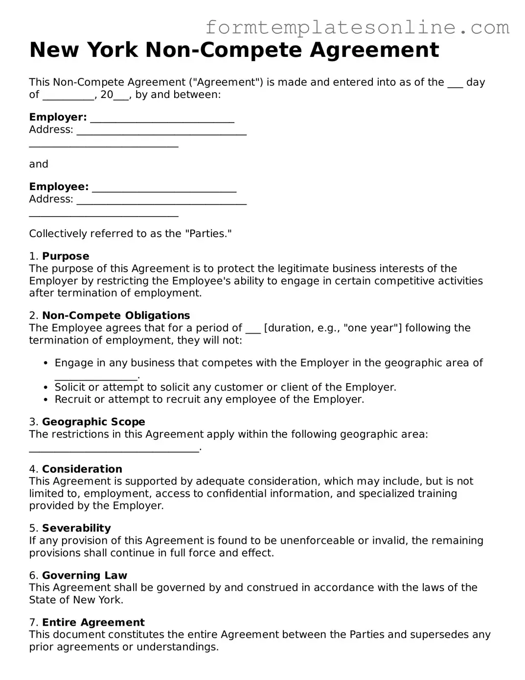 Valid  Non-compete Agreement Form for New York