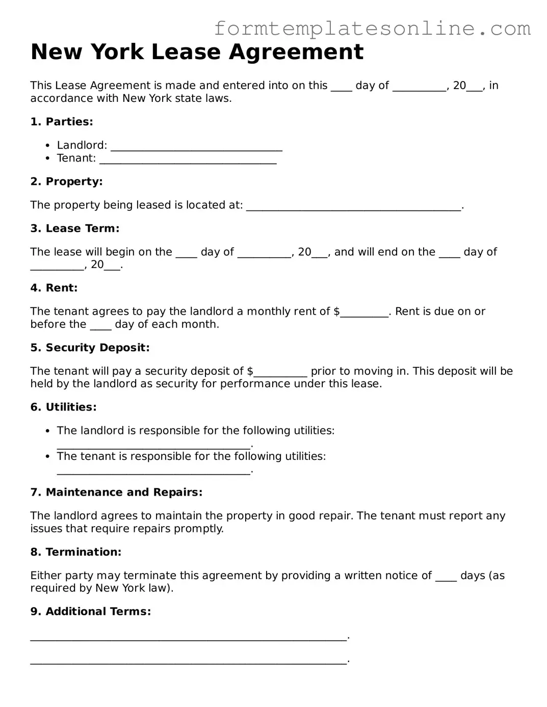 Valid  Lease Agreement Form for New York