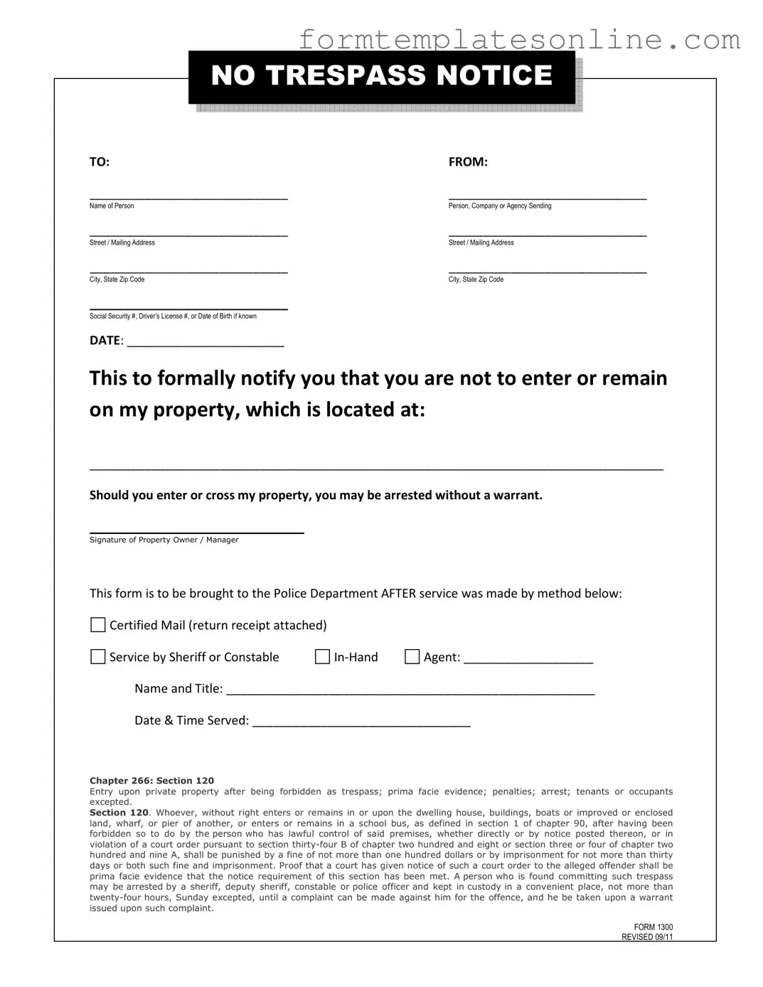 No Trespassing Letter PDF Form