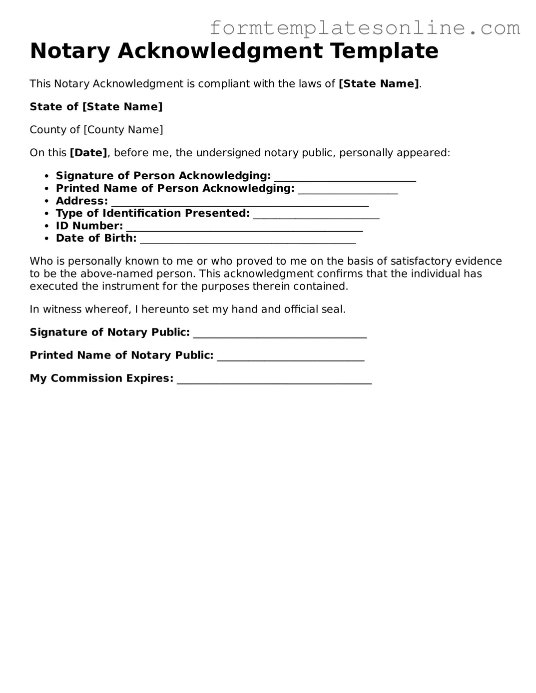 Attorney-Approved Notary Acknowledgement Template