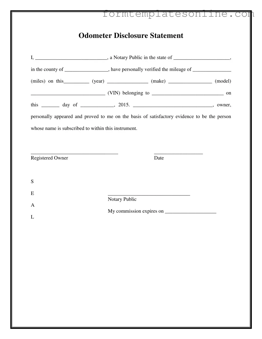 Notarized Odometer Statement PDF Form