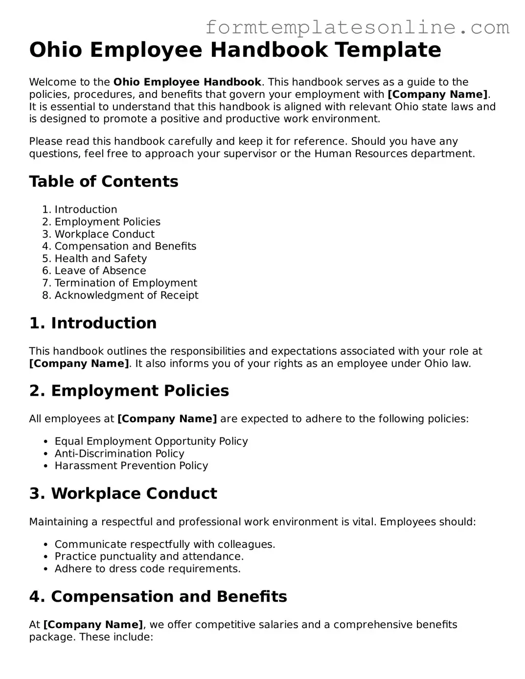 Valid  Employee Handbook Form for Ohio