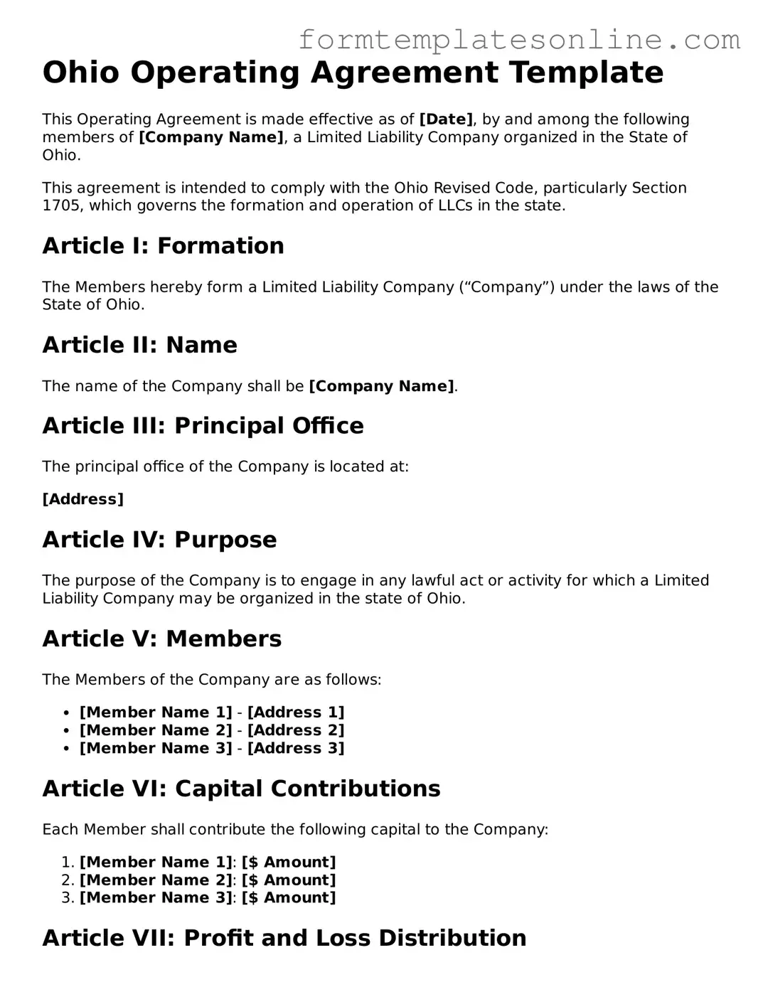 Valid  Operating Agreement Form for Ohio