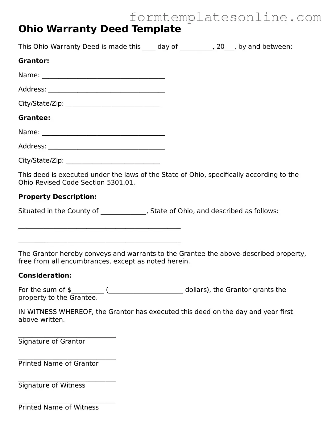 Valid  Deed Form for Ohio