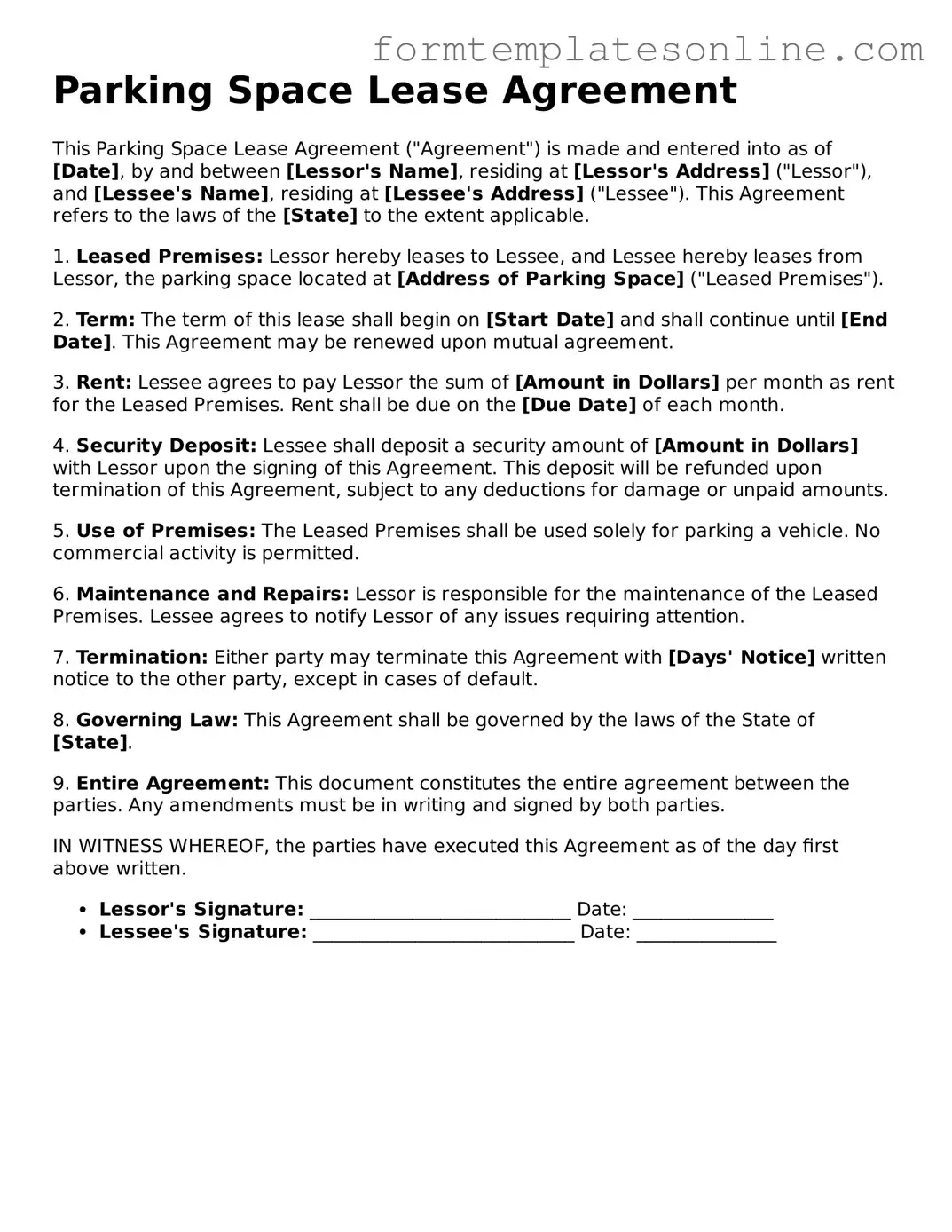 Attorney-Approved Parking Space Lease Agreement Template