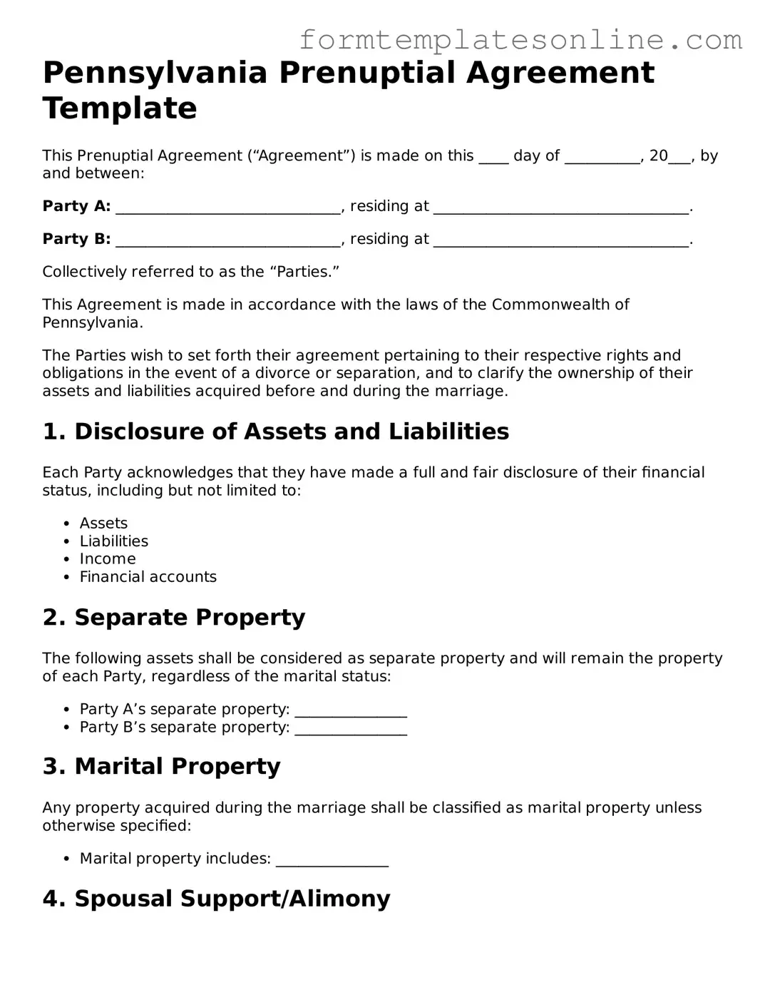 Valid  Prenuptial Agreement Form for Pennsylvania