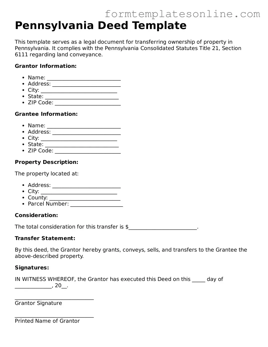 Valid  Deed Form for Pennsylvania