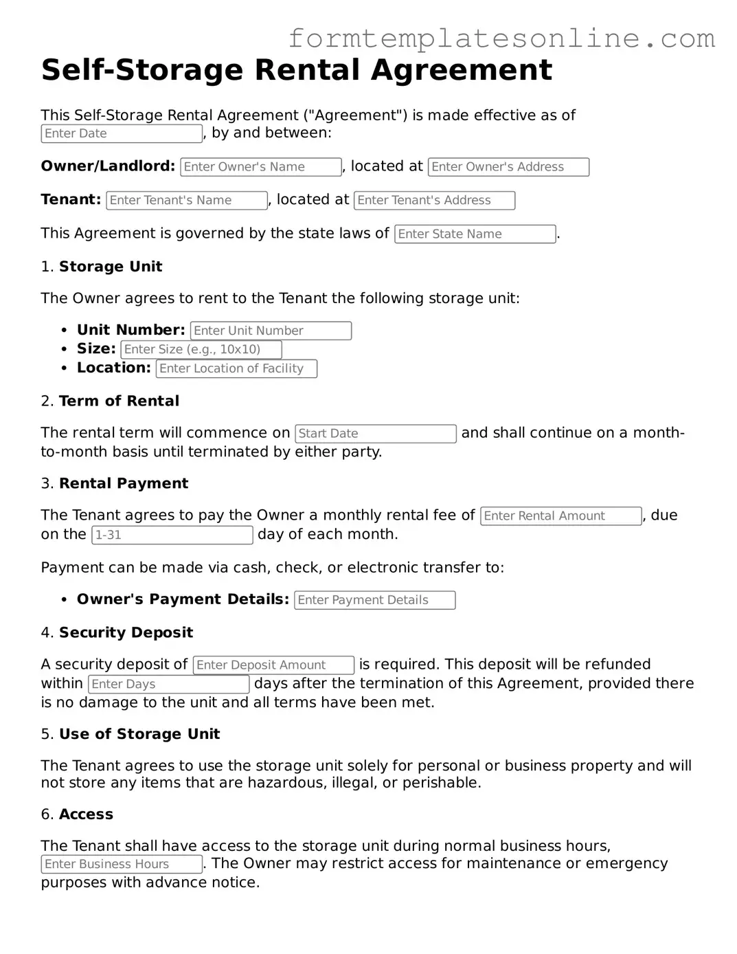 Attorney-Approved Self-Storage Rental Agreement Template
