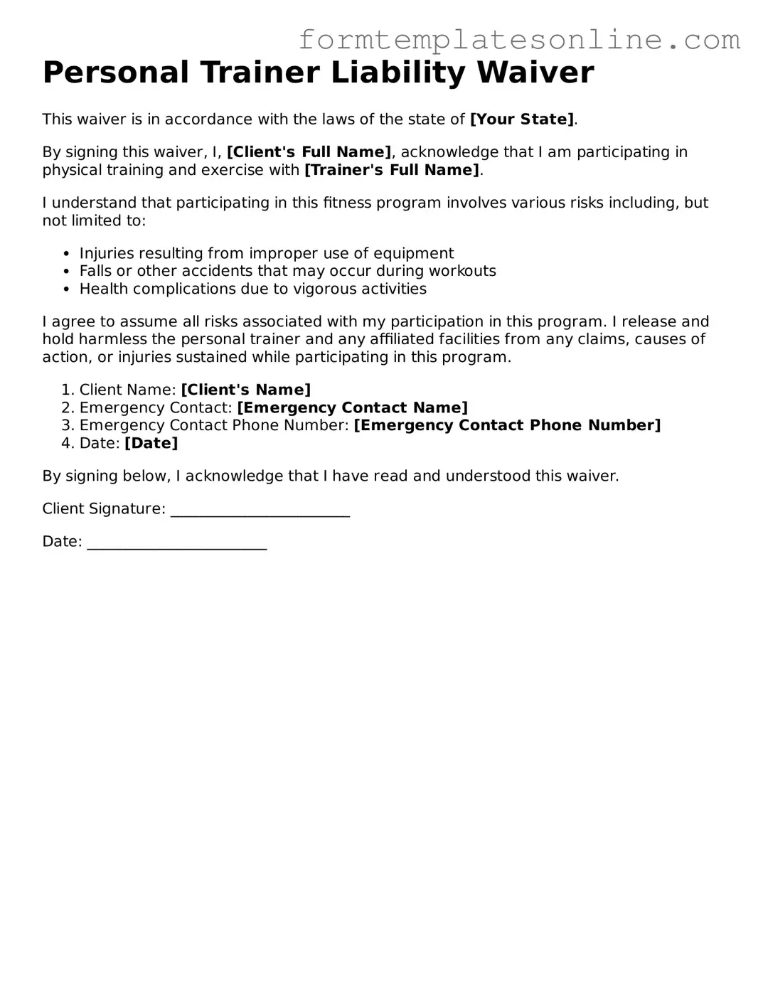 Attorney-Approved Personal Trainer Liability Waiver Template