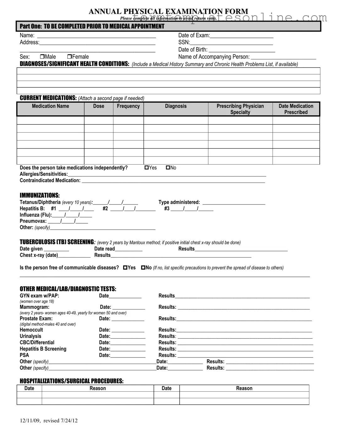 Annual Physical Examination PDF Form