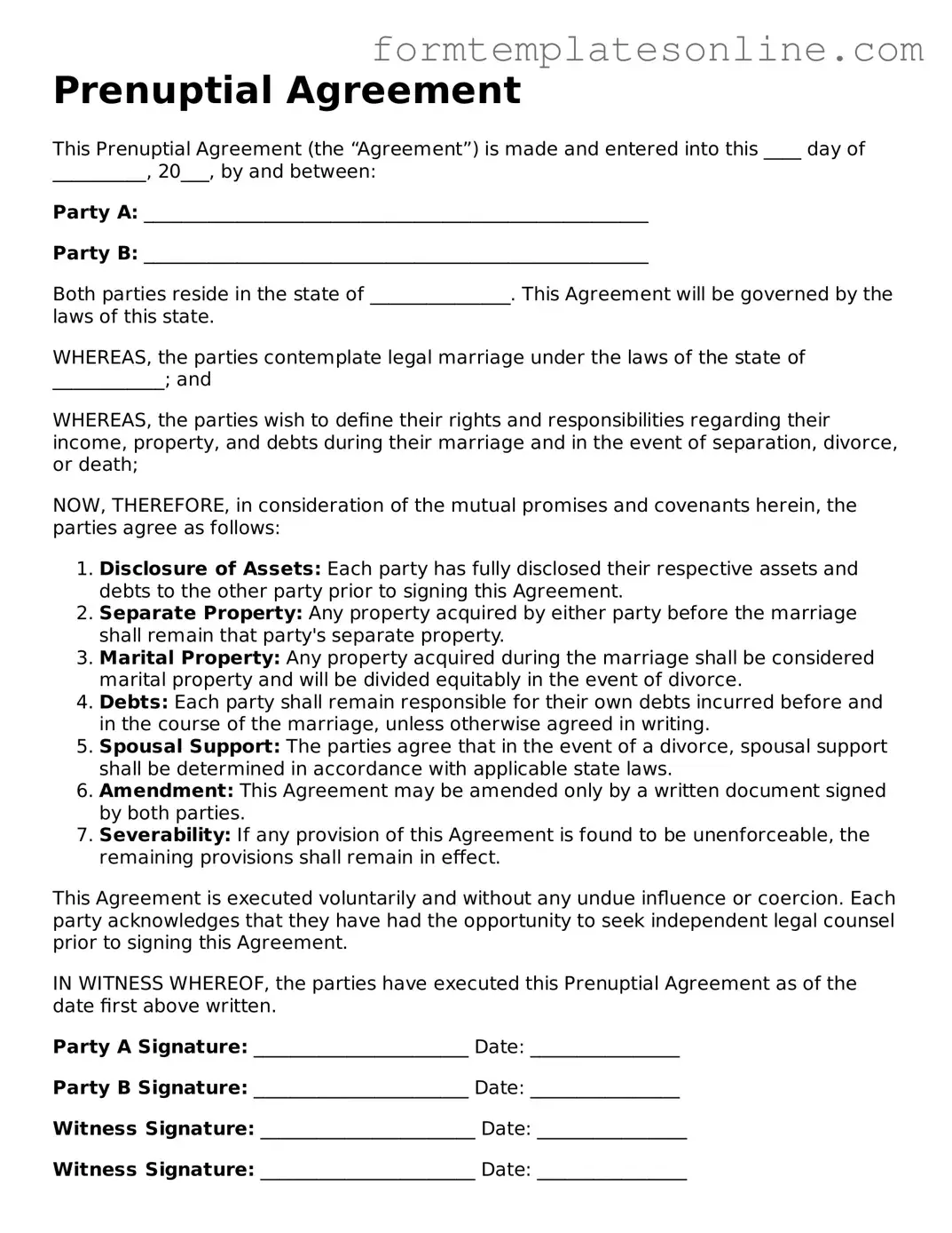 Attorney-Approved Prenuptial Agreement Template