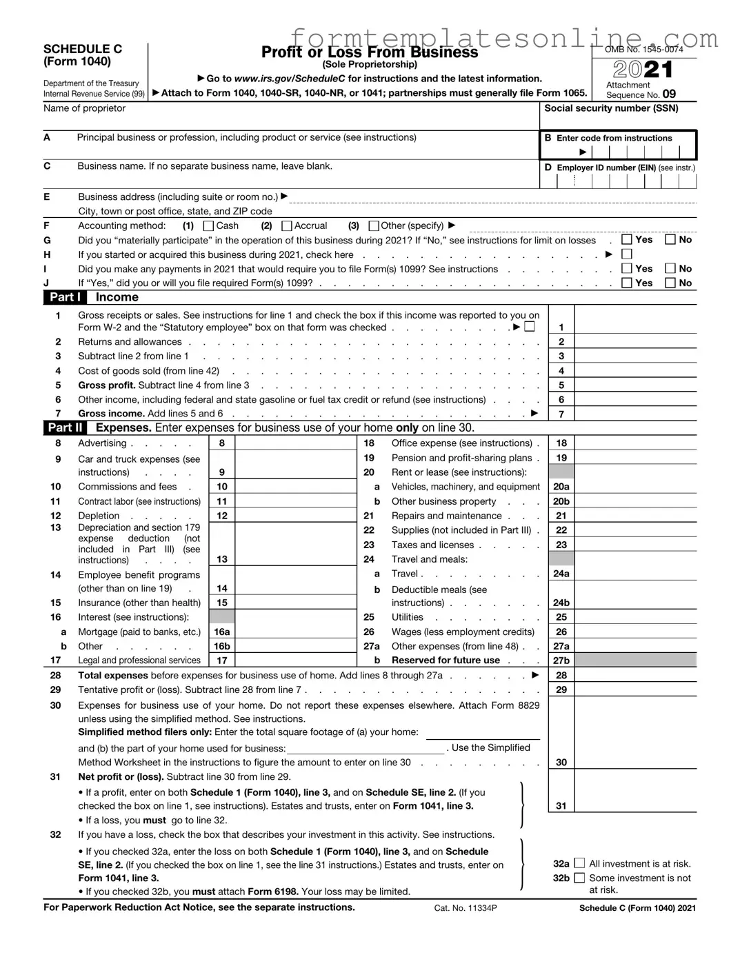 IRS Schedule C 1040 PDF Form