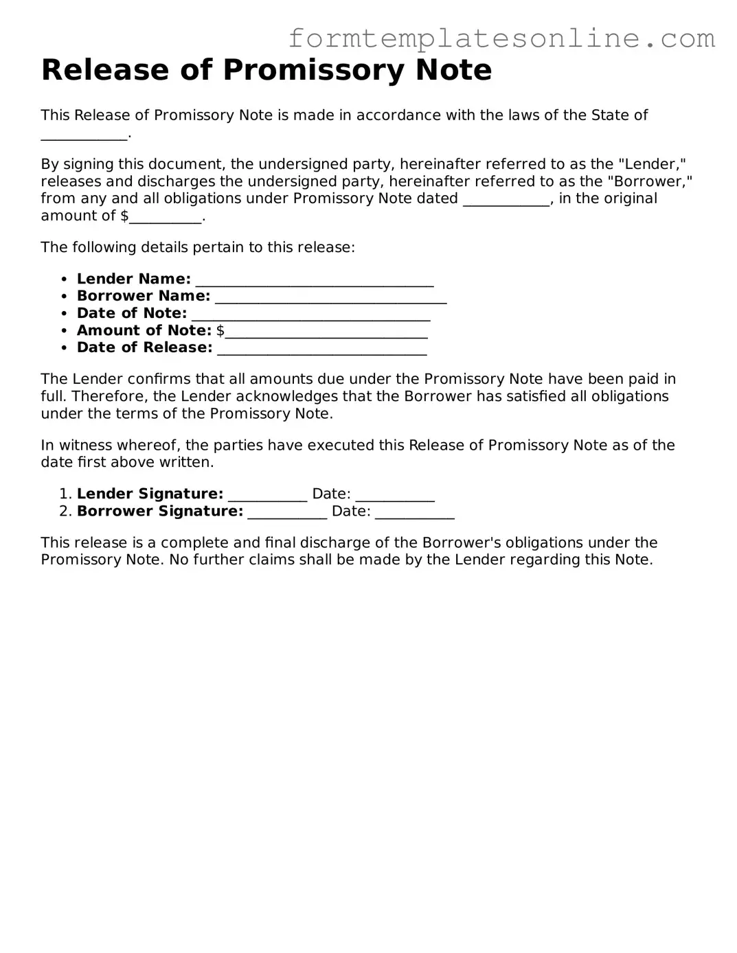 Attorney-Approved Release of Promissory Note Template