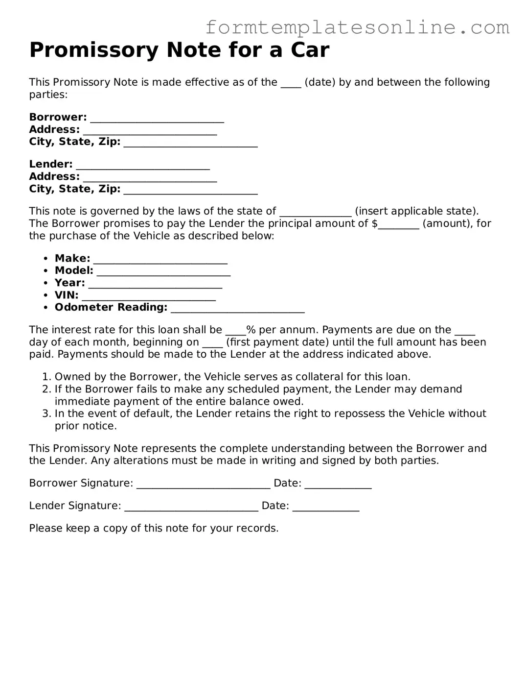Attorney-Approved Promissory Note for a Car Template