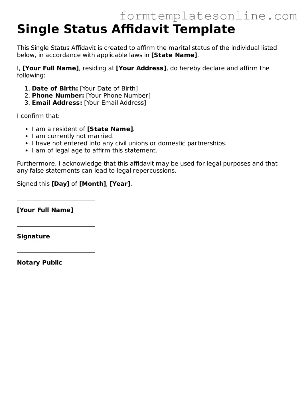 Attorney-Approved Single Status Affidavit Template