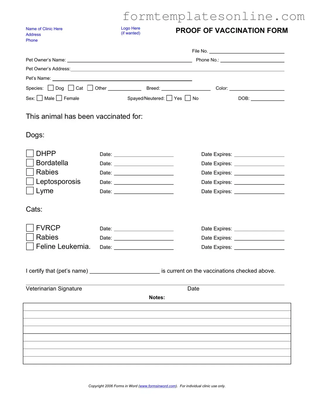 Proof Of Vaccination Dog PDF Form
