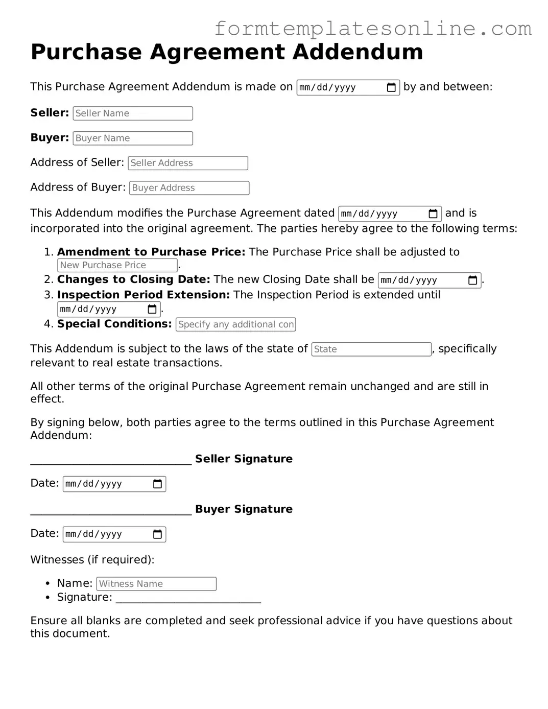 Attorney-Approved Purchase Agreement Addendum Template