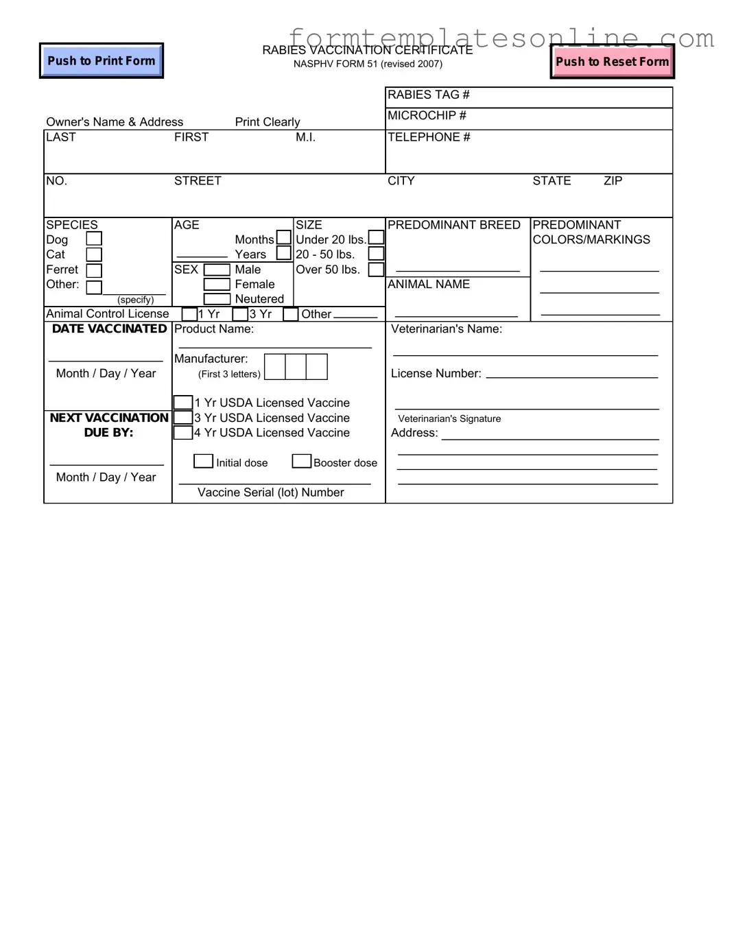 Rabies Certificate PDF Form