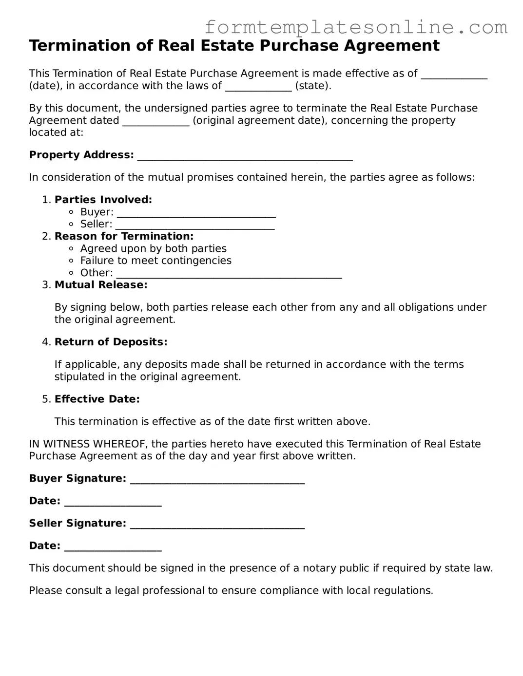 Attorney-Approved Termination of Real Estate Purchase Agreement Template