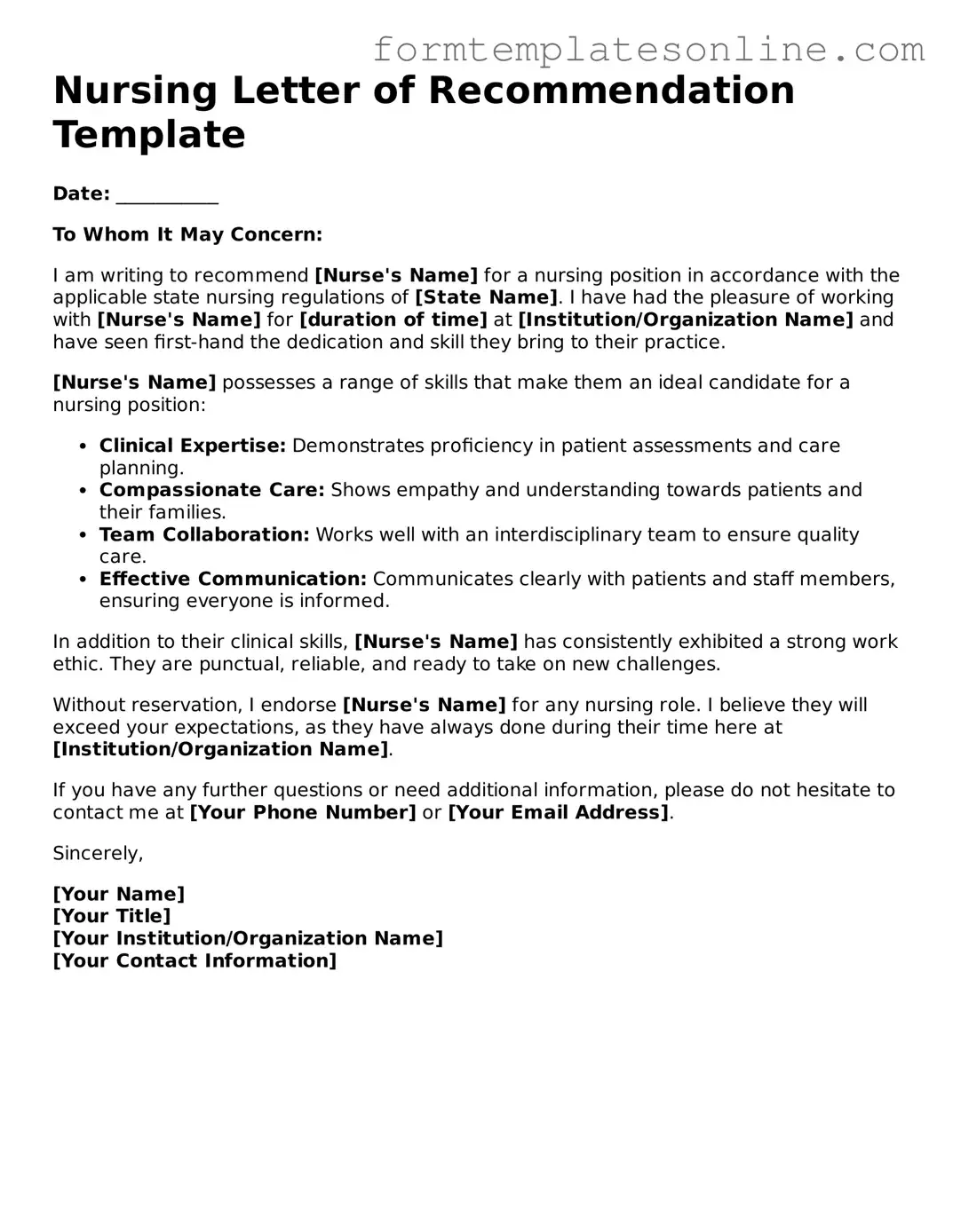 Attorney-Approved Nursing Letter of Recommendation Template