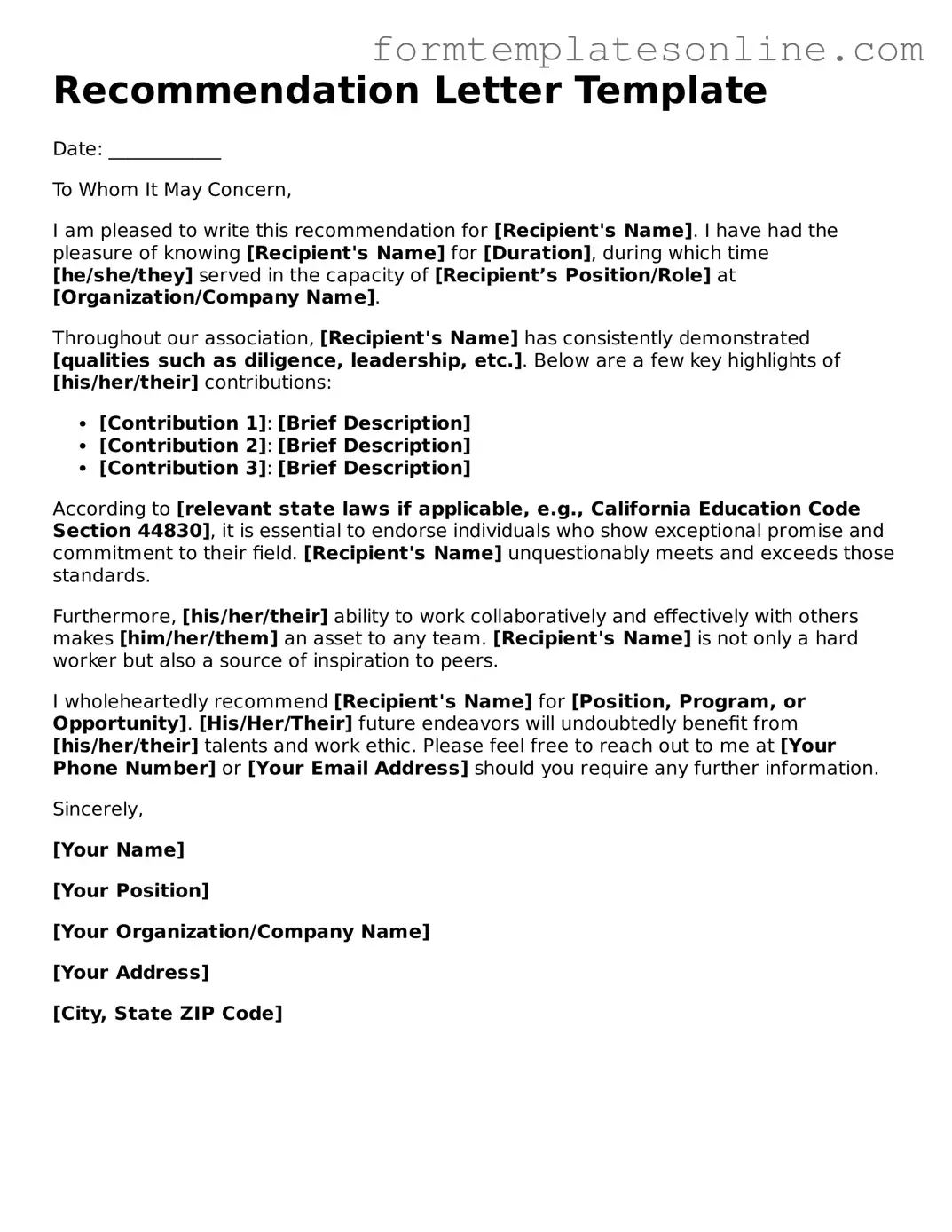 Attorney-Approved Recommendation Letter Template