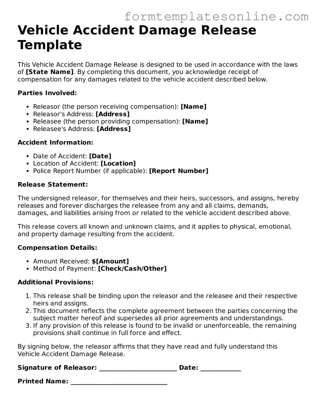 Attorney-Approved Vehicle Accident Damage Release Template